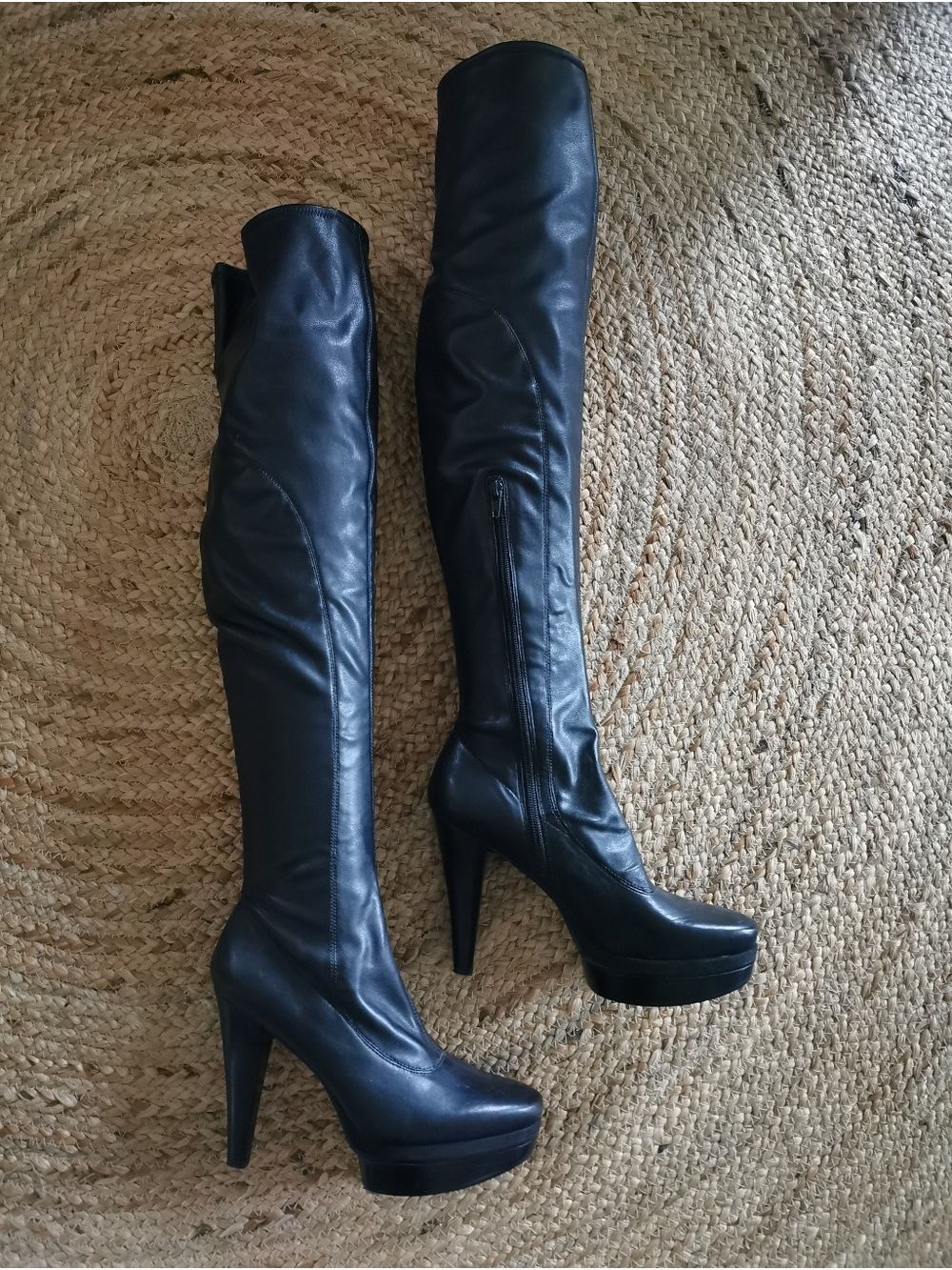 Womens Nine West Black Leather Cosplay Over Knee Boots Platform Heel. 9.5